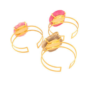 Pulsera ajustable de doble capa, brazalete de corte irregular, oro de 24 quilates, geode natural, venta al por mayor - Product Image 6