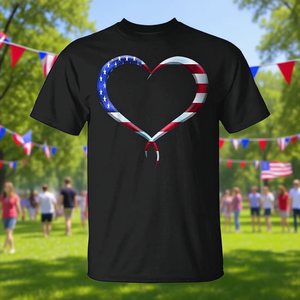 T-shirt promozionale con bandiera americana dal design artistico a forma di cuore - Product Image 3