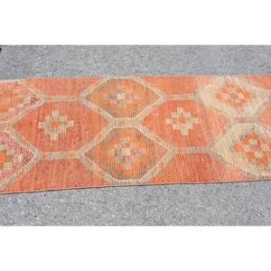 Alfombra de lana Kilim turca Vintage de 29x11,4 pies, patrón de retales naranja y beige, yute para entrada para adolescentes, pasillo rectangular para habitación - Product Image 3