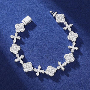 Nouveau Design 925 Bracelet En Argent De Mode Charme Fleur et Croix Bracelet Pour Femmes Hommes VVS D Moissanite Hip Hop Bijoux - Product Image 1