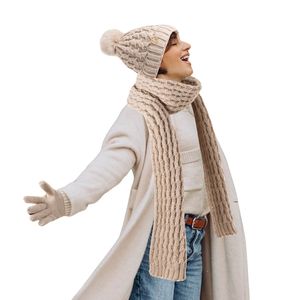 Autumn Winter Children's Warm Thickened Knitted 100% Acrylic Plain Style Hat <b>Scarf</b> Gloves 3-Piece Set 56-58CM Women <b>Scarf</b>, Hat - Product Image 2