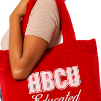 Bolso Tote Rojo de Felpa con Bordado de Chenilla, Diseño DST, para Sororidades Griegas (Divine Nine), con Logotipo Personalizado, Impermeable, Abierto, Regalo para Estudiantes de HBCU