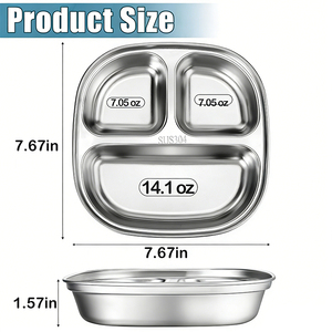 ถาดอาหารสแตนเลสแบบแบ่งช่อง 3/4 ช่อง สำหรับเด็ก นักเรียน ผู้ใหญ่ ใส่อาหารกลาง<span class=keywords><strong>ว</strong></span>ัน ขนม - Product Image 2