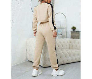 Conjunto de chándal de bloque de color personalizable para mujer, sudaderas con capucha y joggers de lana, ropa deportiva de gimnasio de talla grande para verano con logotipo - Product Image 4