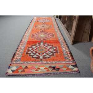 Alfombra turca Vintage clásica naranja rojo 3.1x9.7ft área grande lana látex respaldo Patchwork patrón para adolescentes pasillo habitación alfombra - Product Image 2