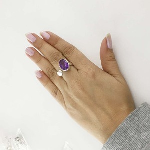 Anillos de amatista de corte ovalado clásico para mujer, joyería de moda de plata 925 al por mayor con ajuste de bisel para ocasiones de boda y fiesta - Product Image 5