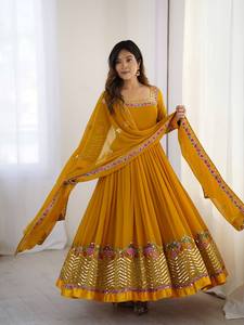 PinkCityBlocks mujer moderno hasta el suelo poliéster Chikankari estirable Salwar Kameez para boda/fiesta Regular Fit All - Product Image 4