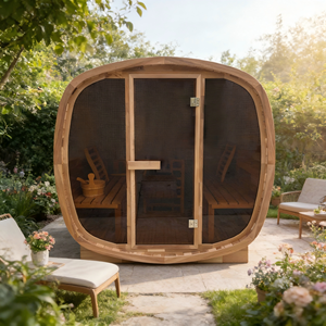 ห้องซาวน่าทรงสี่เหลี่ยมพร้อมเครื่องทำความร้อน 6 กิโลวัตต์ โครงสร้างไม้ซีดาร์แดง มีม้านั่งตรงข้ามและประตูกระจกนิรภัย - Product Image 1