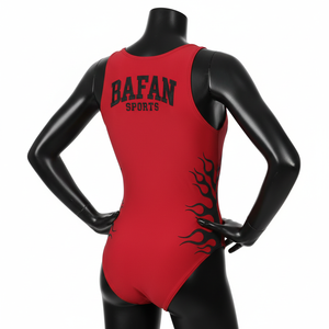 Traje de Baño Premium de 240 GSM, Poliéster y Spandex, Color Rojo, con Panel de Malla, Apliques y Logotipo Personalizado para Mujer - Product Image 4