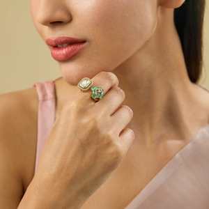 Kundan Fashionable <b>Gold</b> Plated Finger <b>Ring</b> Princess Cut Diamond Trendy Style Free Size Gift Jewelry - Product Image 2