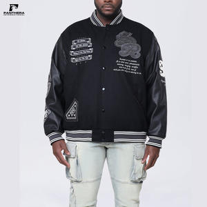 Veste en laine noire vintage à col montant, hiver, broderie personnalisée, logo, veste de style Letterman - Product Image 1