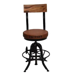热销工业工厂家具高品质铁制木制皮革座椅酒吧椅