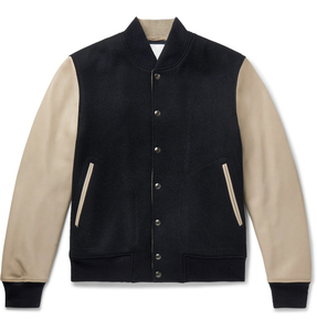 แจ็กเก็ตเบสบอลแขนเสื้อหนังสำหรับผู้ชายแจ็คเก็ตนักเบสบอลผ้าวูลตัวอักษรออกแบบได้ตามต้องการ - Product Image 6