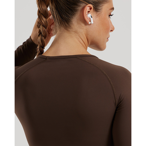 Prix usine cacao femmes essentiel manches longues haut court 4 voies extensible doux et léger entraînement haut court t-shirts pour femmes - Product Image 2