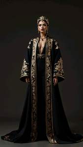 Bordado de diseñador con piedra embellecida, trabajo de Dabka en hermoso vestido de caftán negro real con rastro y velo para boda = 2025 - Product Image 2