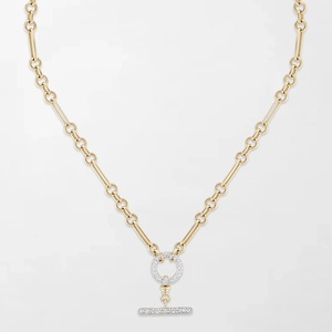 Linked 2.02 Carat Round Lab Grown Diamonds Diamond T-Bar Chain GH-VS In 14K Yellow Gold Bridal Wedding Engagement Party Wear - Product Image 2