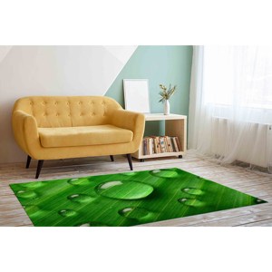 Tapis Goutte d'Eau Vert : Tapis de Couloir Style Ferme Botanique, Tapis Imprimé, Tapis en Chenille - Product Image 5