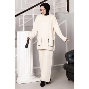 Shepherd Stitch Pocket Detailed Knit Conjunto de 2 Piezas Crema - Product Image 3