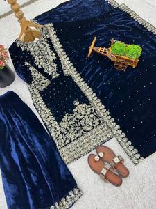 Kurta/P Kurti en velours de viscose vert pour femmes, broderie, pour les fêtes, les mariages et les tenues décontractées - extensible, toutes saisons - Product Image 6