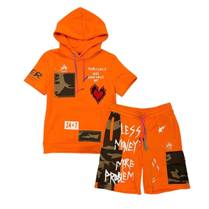 Ensemble short et sweat à capuche d'été 2 pièces sur mesure au Pakistan Impression bouffante en tissu éponge de style décontracté - Product Image 1