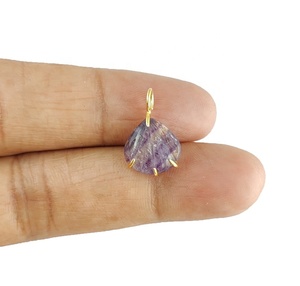 Pendentif Coquillage Fluorite 12mm Coquillage Sculpté Fluorite Or 18K Vermeil 925 Argent Sterling Sertissage Pendentif Charme Fluorite - Product Image 2
