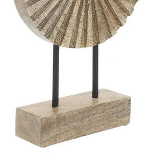 Escultura circular de madera maciza de diseño marrón natural en soporte para decoración de acento rústico para el hogar o la oficina - Product Image 3