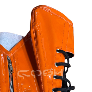 Corset en PVC orange brillant avec armatures en acier, fermeture éclair avant et lacets latéraux ajustables - Product Image 3