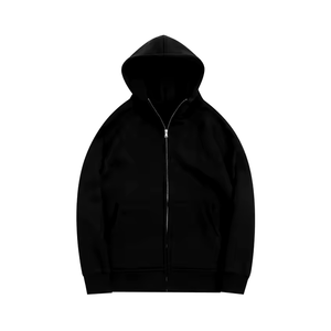 Sweat à capuche personnalisé uni avec poche et fermeture éclair en molleton bouclette surdimensionné en coton unisexe thermique et respirant - Product Image 1
