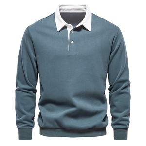 Sweat-shirt polo à manches longues pour hommes pull classique en coton chemise à col décontracté OEM ODM logo personnalisé fournisseur de gros de tricots - Product Image 2