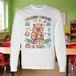 ฉันรอดชีวิตมาจากการอยู่โรงเรียน 100 วันแล้ว-เสื้อยืดแขนยาวที่ดีงามและทนทาน - Product Image 3