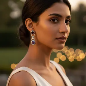 Boucles d'oreilles pendantes en argent 925 avec grenat et améthyste pour femmes - Product Image 2