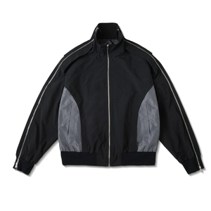 Baisheng prenda de alta calidad chaqueta con cremallera Patchwork cortavientos poliéster Casual trabajo Streetwear chaqueta de gran tamaño para hombres - Product Image 5