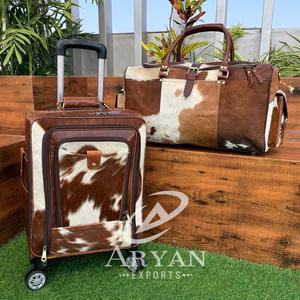 Los más nuevos bolsos de carro de equipaje de cuero de vaca genuino hechos a mano y juegos de bolsas de lona de viaje grandes de cuero de vaca genuino para Unisex - Product Image 1