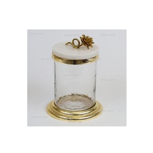 Superior Quality <b>Glass</b> Sweets Jar With Marble Lid Round Shape Customized Size Tea Sugar Storage Box In India - Product Image 1