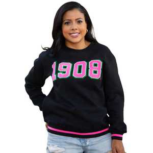 2025 grec femmes noir 1908 sweat à manches longues pull décontracté avec rose vert appliques numéros doux coton haut Streetwear - Product Image 1
