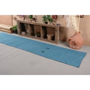 Tapis turc vintage moderne 2.7 X 11.8ft fait à la main bleu Patchwork Rectangle Design laine Viscose matériel Latex pour Teen Living - Product Image 4