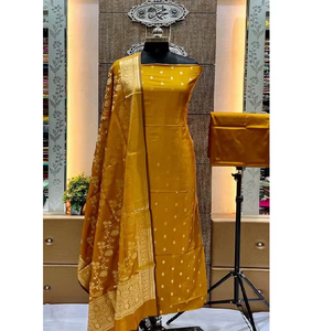 ชุดผ้าไหมบาแนรัสี คาตัน พรีเมียม แบบดั้งเดิมสำหรับผู้หญิง สวมใส่สบาย แบบยังไม่เย็บ 3 ชิ้น ชุดพื้นเมืองสำหรับงานปาร์ตี้ งานเฉลิมฉลองทางวัฒนธรรม จัดส่งรวดเร็ว - Product Image 6