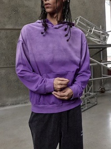 Sudadera con Capucha Morada Tie-Dye de Peso Pesado Fácil de Usar para Hombre, de Forro Polar de Algodón con Bolsillo y Color Degradado, Ajuste Regular, Estilo Urbano de Otoño - Product Image 3