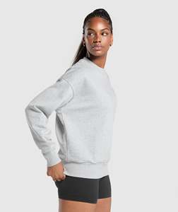 100% coton gris clair surdimensionné goutte épaule manches longues pull col rond sweats femmes personnalisé bouffée impression sweats - Product Image 3