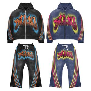 Chándales de entrenamiento con diseño de logotipo de marca reflectante a precio barato, conjuntos de dos piezas personalizados, conjuntos de pantalones con capucha a rayas - Product Image 3