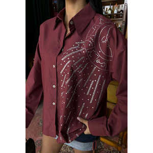 เสื้อเชิ้ตผ้าป๊อปลินแฟชั่นวินเทจ 3440 ประดับด้วยลายหินรูปพระจันทร์ - Product Image 4