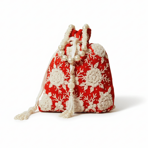 Bolso de Mano Rojo Bordado a Mano con Decoración de Perlas y Cadena de Cristal para Fiestas y Eventos - Product Image 6