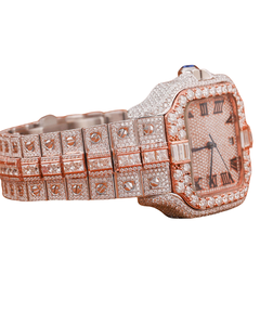 Reloj de Lujo Personalizado con Diamantes, Esfera Marrón, Oro Rosa, para Hombre, Completamente Engastado, Automático, de Acero Inoxidable, con Números Romanos - Product Image 3