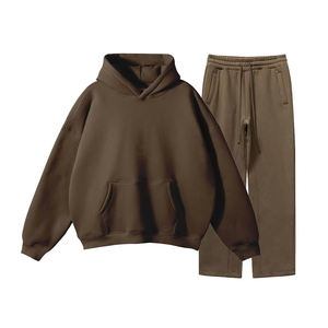 Conjunto de chándal y sudadera con capucha y pantalones de chándal acampanados con forro polar de algodón holgado de gran tamaño - Product Image 5