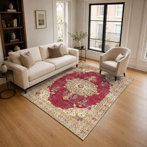 Tapis RUGS DEPOT LXDP-0665 en gros, rouge bordeaux, patchwork vintage, imprimé numériquement, lavable en machine, chenille, antidérapant - Product Image 2