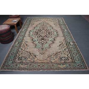 พรมขนสัตว์สีน้ำตาลและสีเขียวแบบคลาสสิกสำหรับห้องนั่งเล่นหรือห้องพักในโรงแรมขนาด6.3x10ฟุตสี่เหลี่ยมผืนผ้าลายโถงทางเดินลาเท็กซ์ - Product Image 1