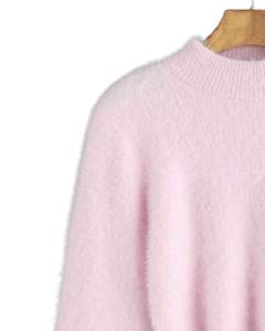 Manufacturer <b>Womens</b> Baby Pink Fuzzy Knit <b>Cropped</b> Sweater Long Sleeve Soft Warm Winter Pullover Cozy Fashion Top For <b>Women</b> - Product Image 3