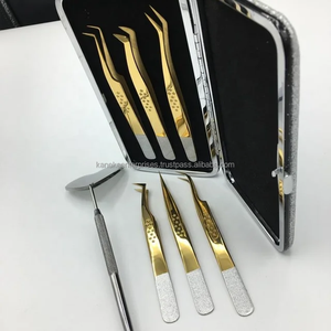 Pinzas para Pestañas Antiestáticas de Acero Inoxidable de Marca Privada, Pinzas para Extensión de Pestañas, Personalizadas con Purpurina Plateada y Dorada - Product Image 4