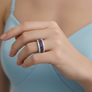 แหวนวงแหวนประดับเพชรและไพลินสีน้ำเงินหรูหราสำหรับผู้หญิง - Product Image 5