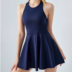 Robe de sport sans bretelles amincissante, confortable, respirante, décontractée, pour le fitness, le yoga, le tennis, couleur unie sur le devant, faux deux pièces - Product Image 1